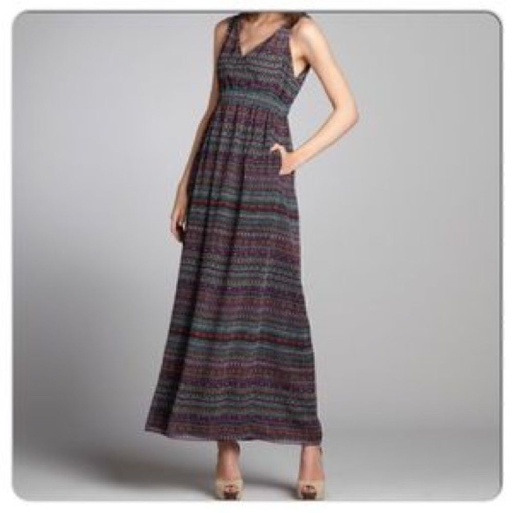 Phoebe Couture Aztec Printed Chiffon Maxi Dress